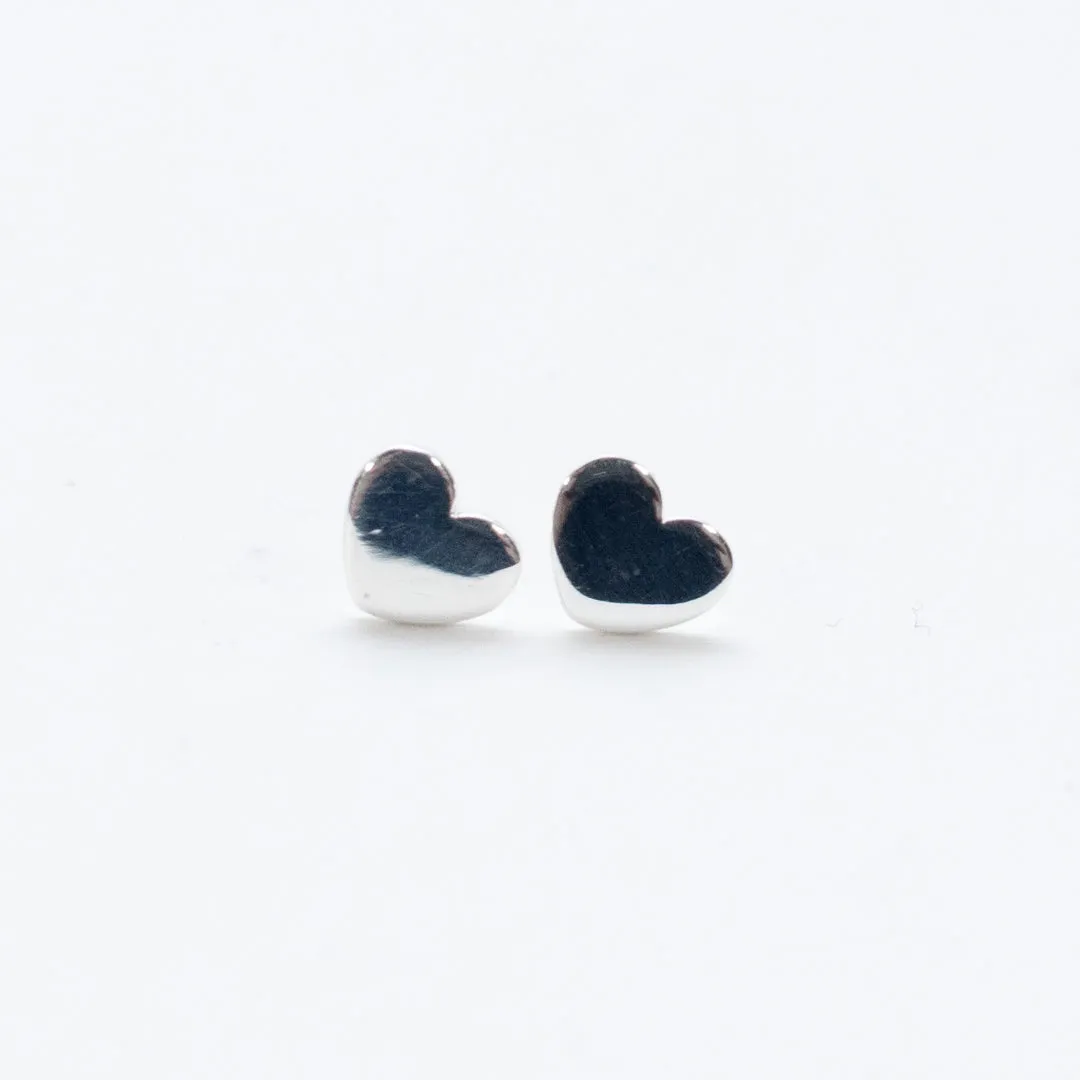 Small Polished Silver Heart Studs