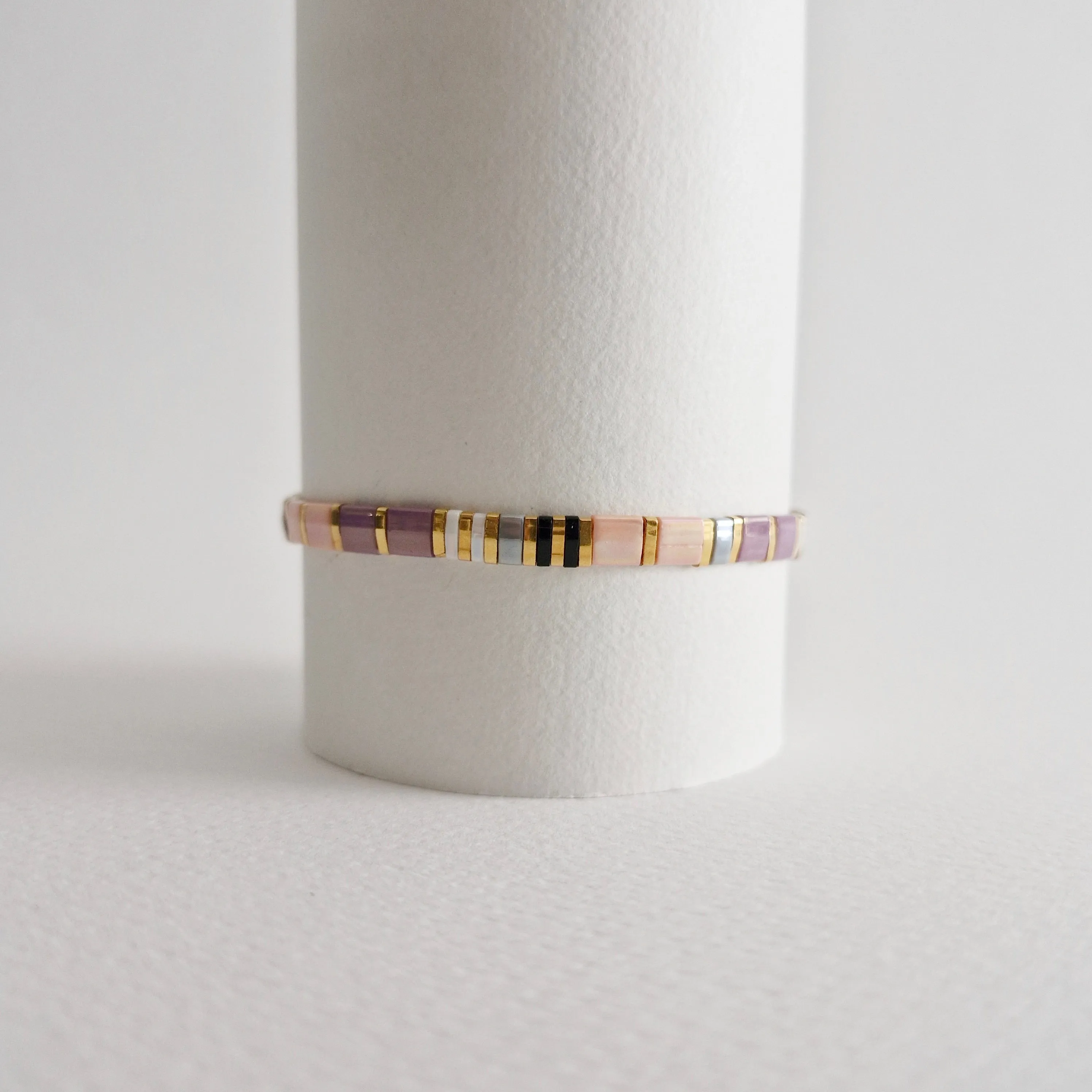 STAK Bracelet (Peach & Purple) / Japanese Beads | 24k Gold-plated Beads