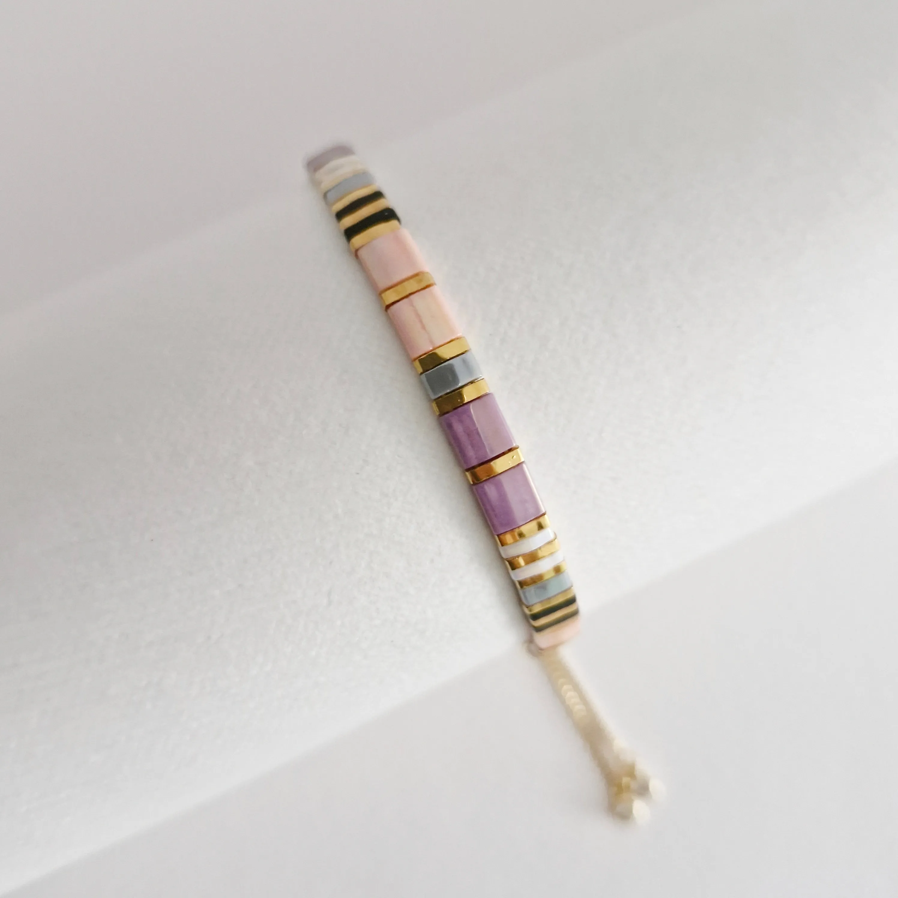 STAK Bracelet (Peach & Purple) / Japanese Beads | 24k Gold-plated Beads