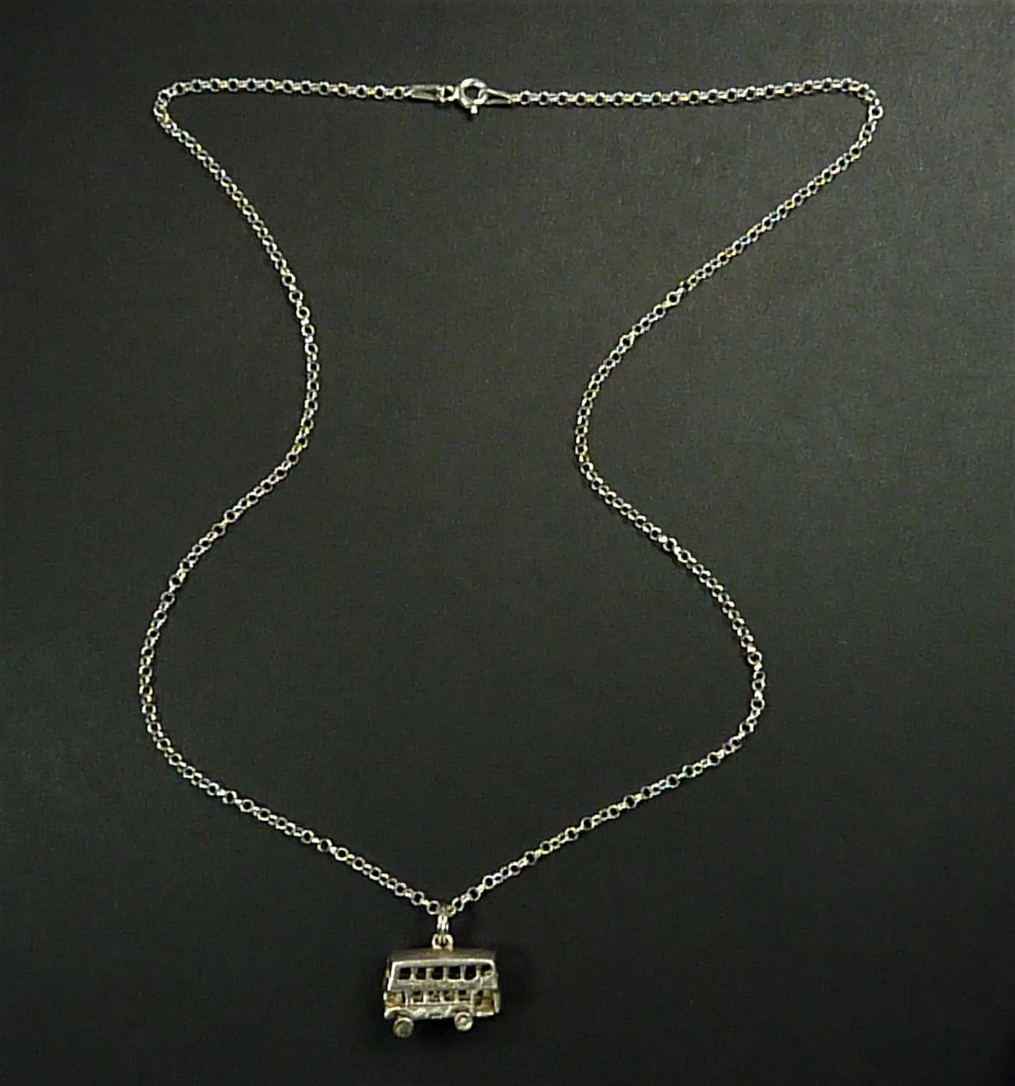 Sterling Silver 1960s London Bus Pendant With 18 Inch Silver Necklace