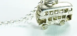 Sterling Silver 1960s London Bus Pendant With 18 Inch Silver Necklace