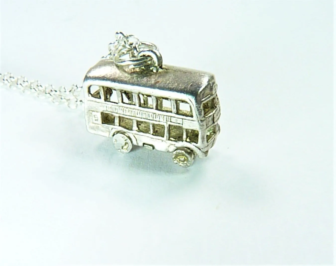 Sterling Silver 1960s London Bus Pendant With 18 Inch Silver Necklace