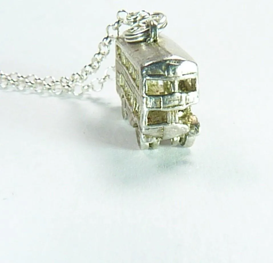 Sterling Silver 1960s London Bus Pendant With 18 Inch Silver Necklace