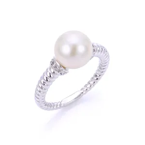 Sterling Silver Fresh Water Cultured Pearl and White Topaz Twisted Band Ring