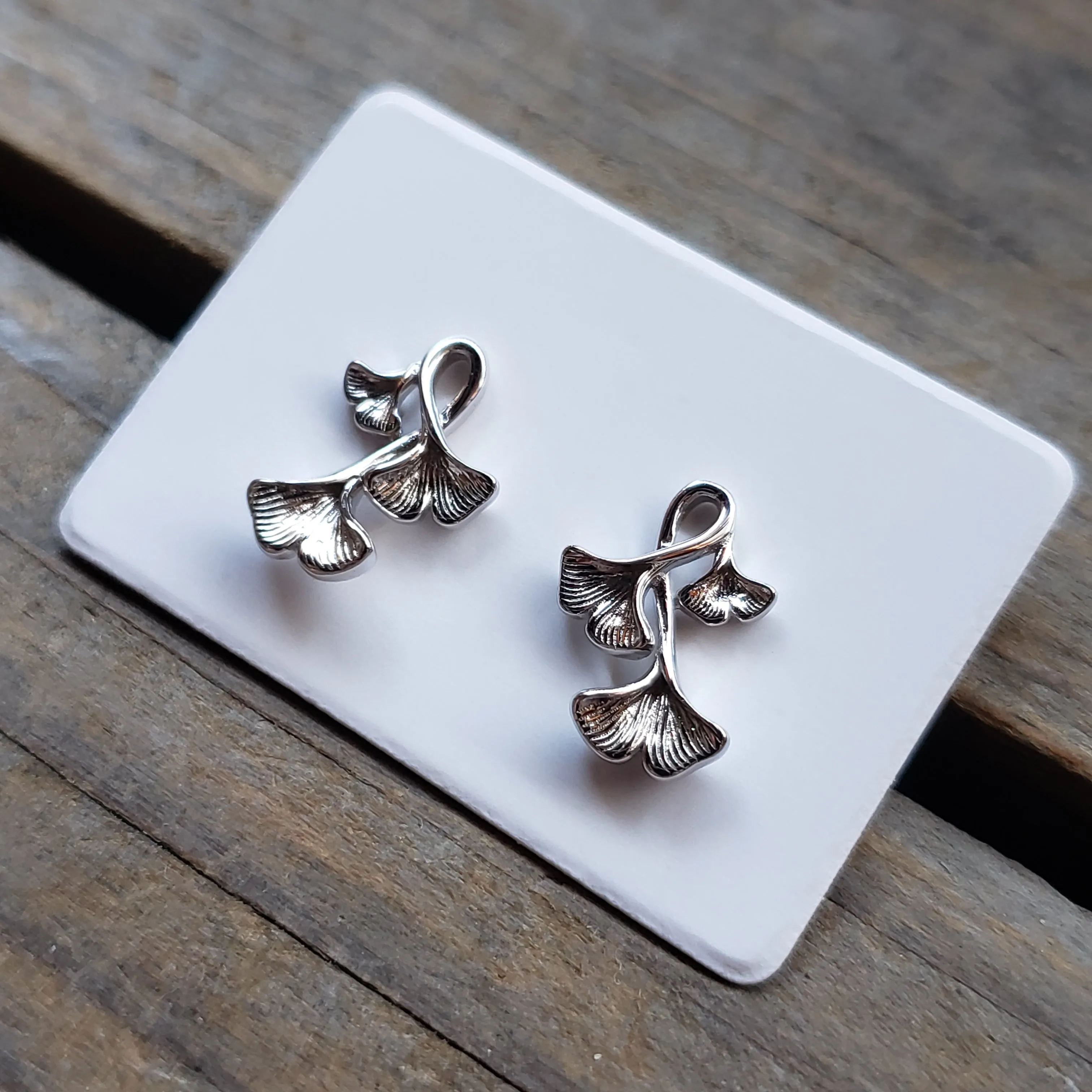 Sterling Silver Ginko Leaf Studs