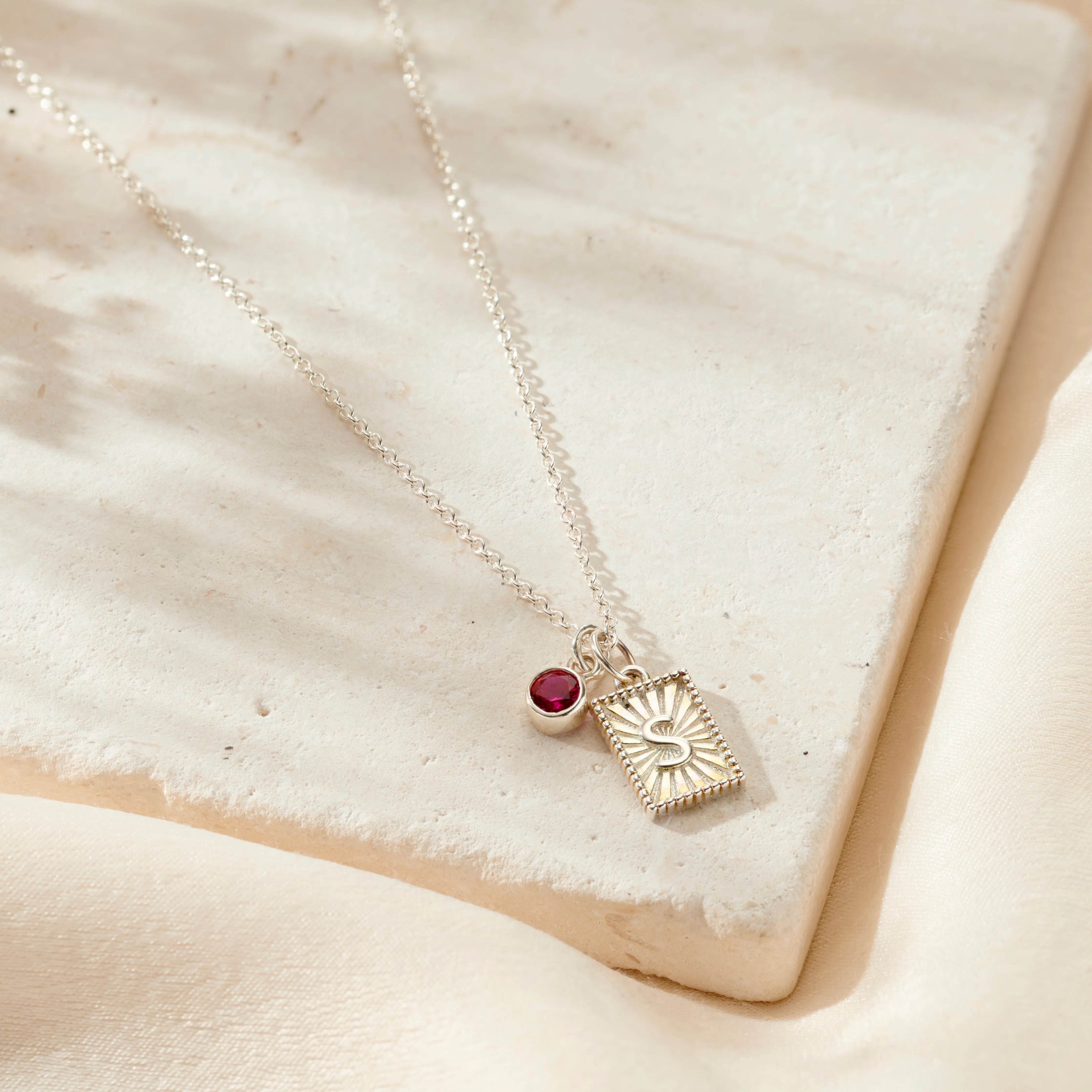 Sunbeam Initial & Birthstone Charm Necklace