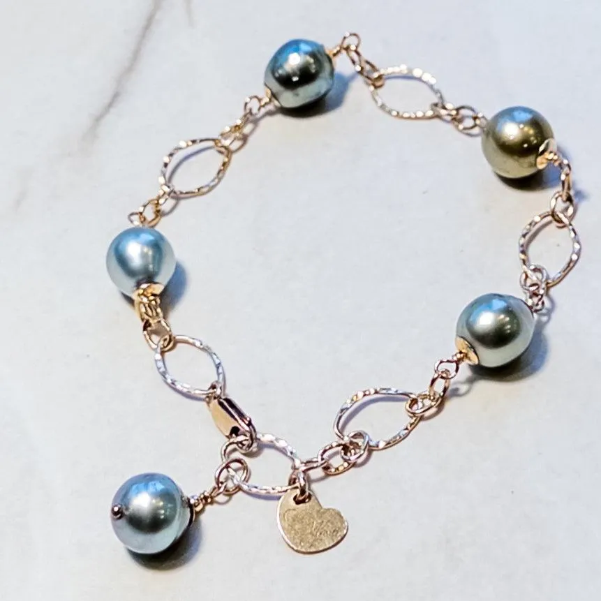 Tahitian Pearl chain link bracelet