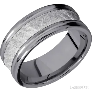 Tantalum with Satin , Polish Finish and Meteorite Inlay - 9MM