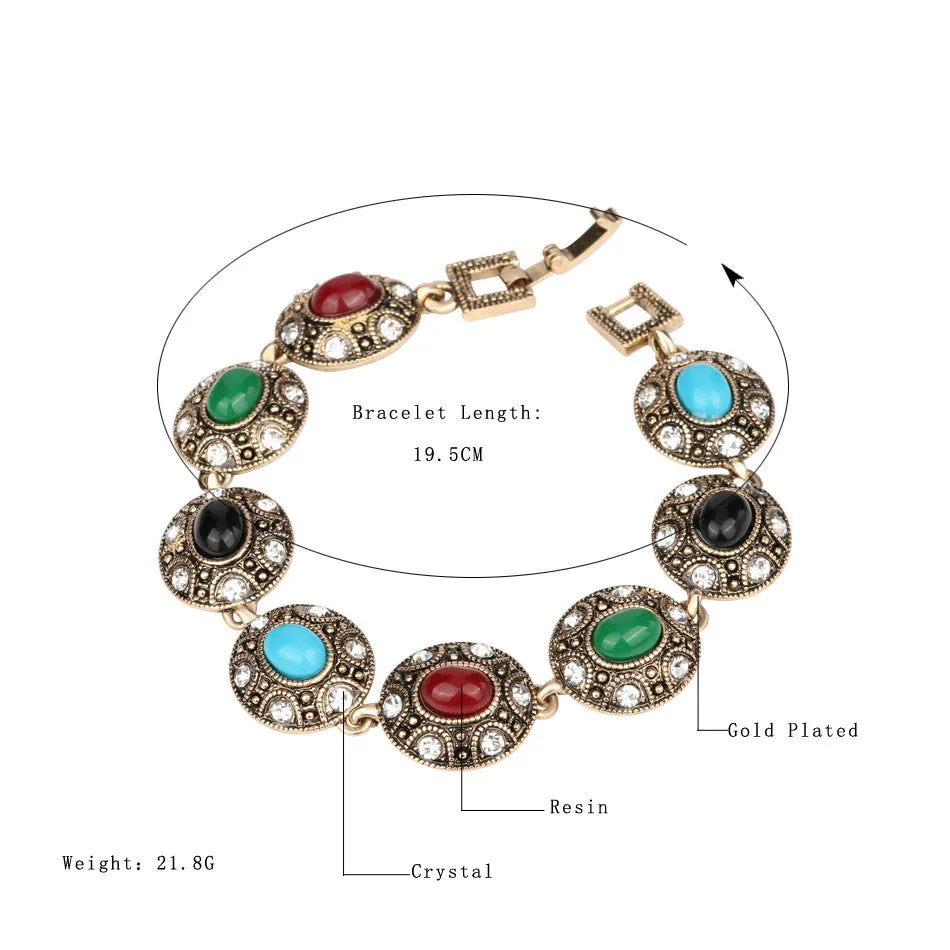 Turkish Jewelry Bracelets For Women Ancient Gold Plated 7 Colour Resin Oval Connect Fashionable Vintage Jewelry