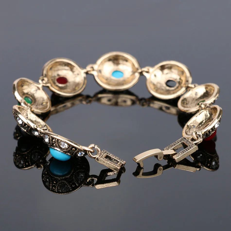 Turkish Jewelry Bracelets For Women Ancient Gold Plated 7 Colour Resin Oval Connect Fashionable Vintage Jewelry