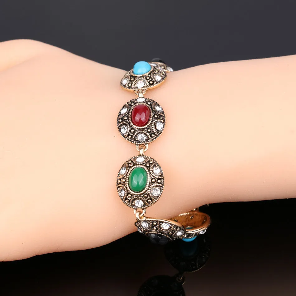 Turkish Jewelry Bracelets For Women Ancient Gold Plated 7 Colour Resin Oval Connect Fashionable Vintage Jewelry