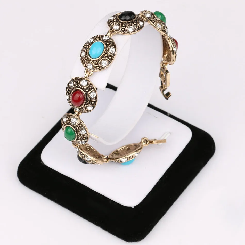 Turkish Jewelry Bracelets For Women Ancient Gold Plated 7 Colour Resin Oval Connect Fashionable Vintage Jewelry