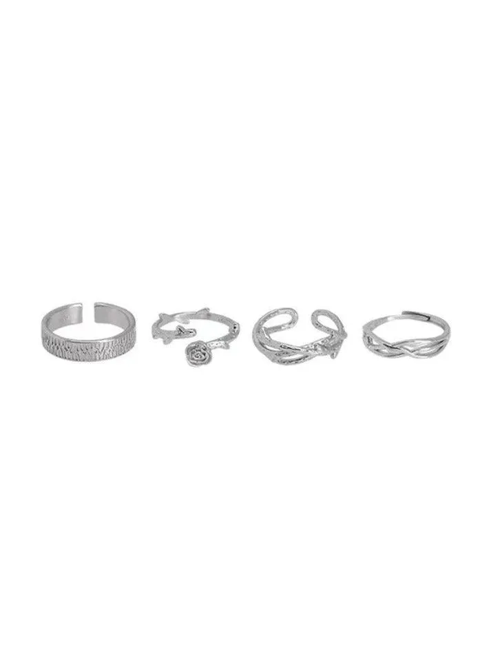 Uniwim 4pcs Thorn Rose Vine Cuff Ring Set