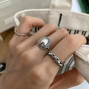 VAIGE Vintage Silver Twist Design Couples Rings - 925 Sterling Silver Geometric Jewelry with Cubic Zirconia