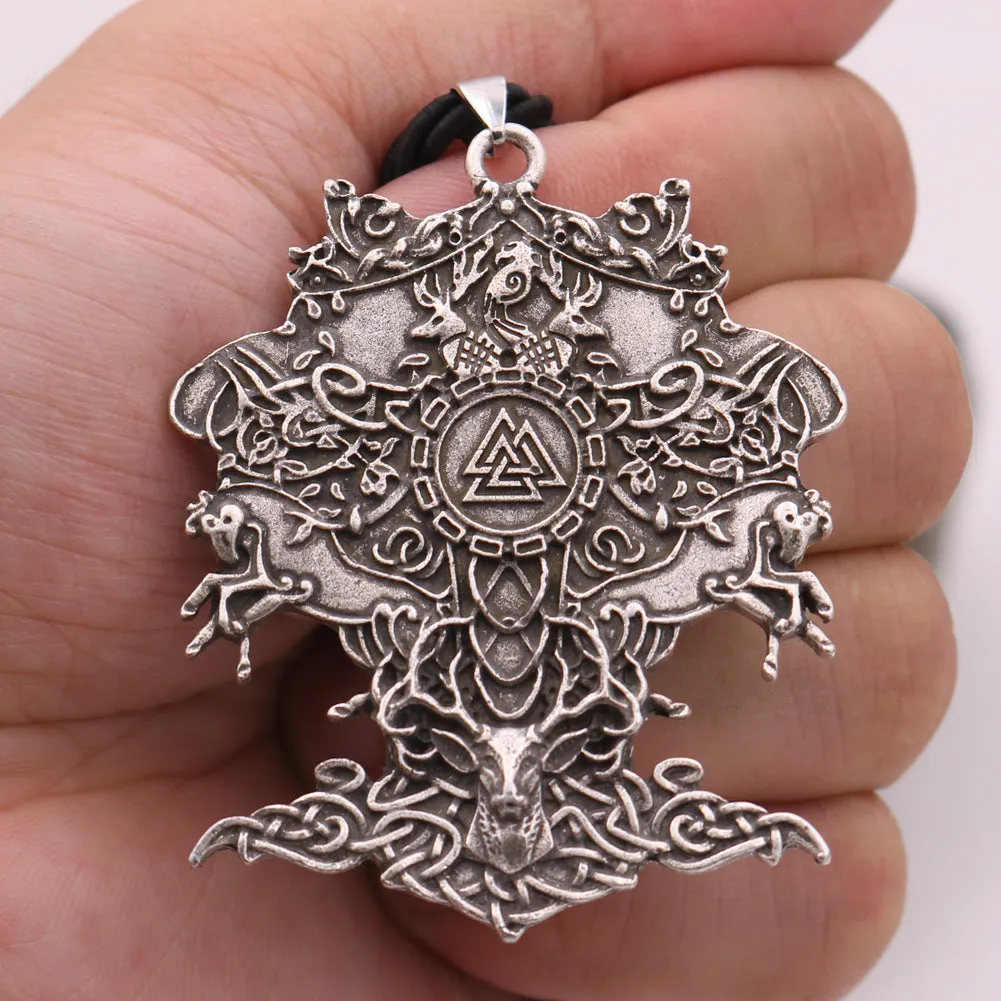 Valknut Talisman Necklace with Viking Deer and Horse Pendants