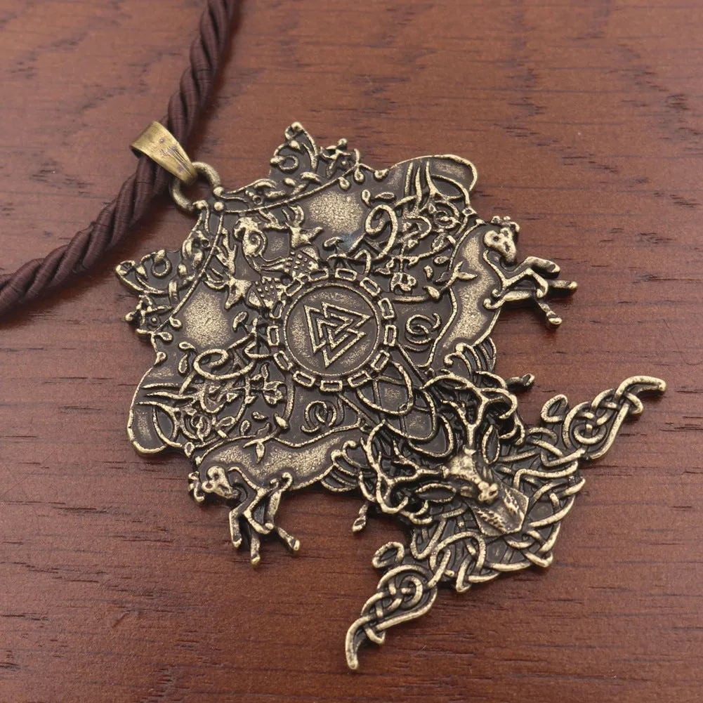 Valknut Talisman Necklace with Viking Deer and Horse Pendants