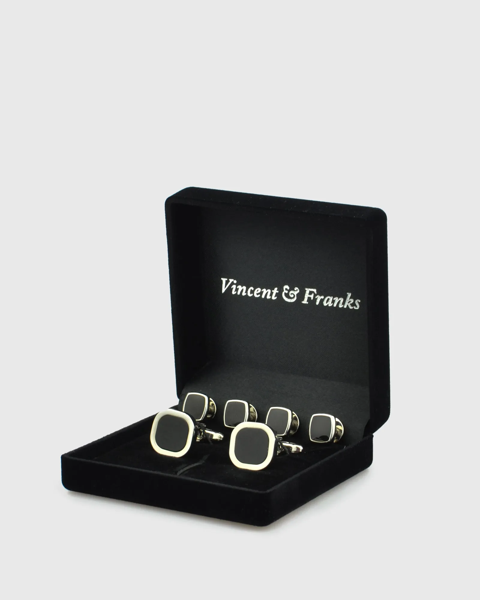 VINCENT & FRANKS VF41223S RHODIUM CUFFLINKS/STUD SET