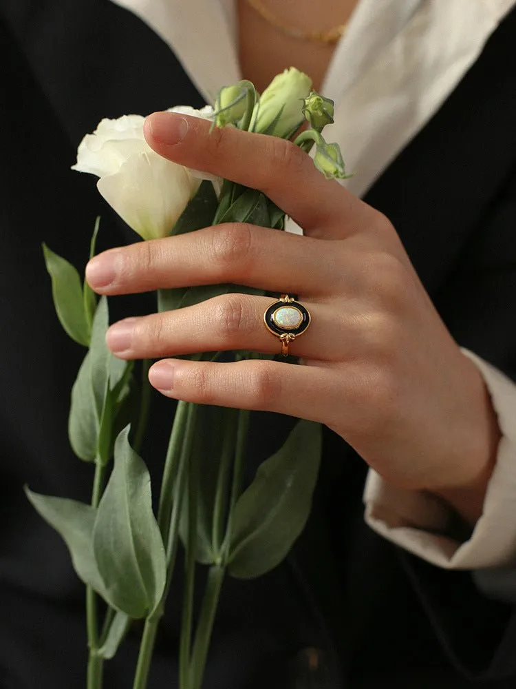 Vintage Elegant Enamel Opal Ring