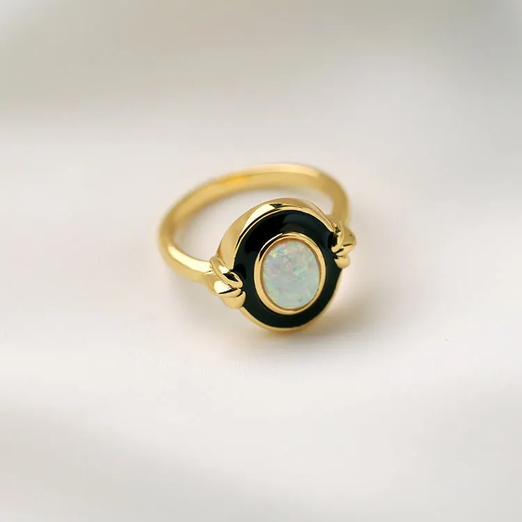 Vintage Elegant Enamel Opal Ring