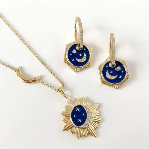 Vintage Star Moon & Sun Pendant Necklace