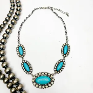 Western Silver Tone Necklace in Turquoise Blue and Ivory