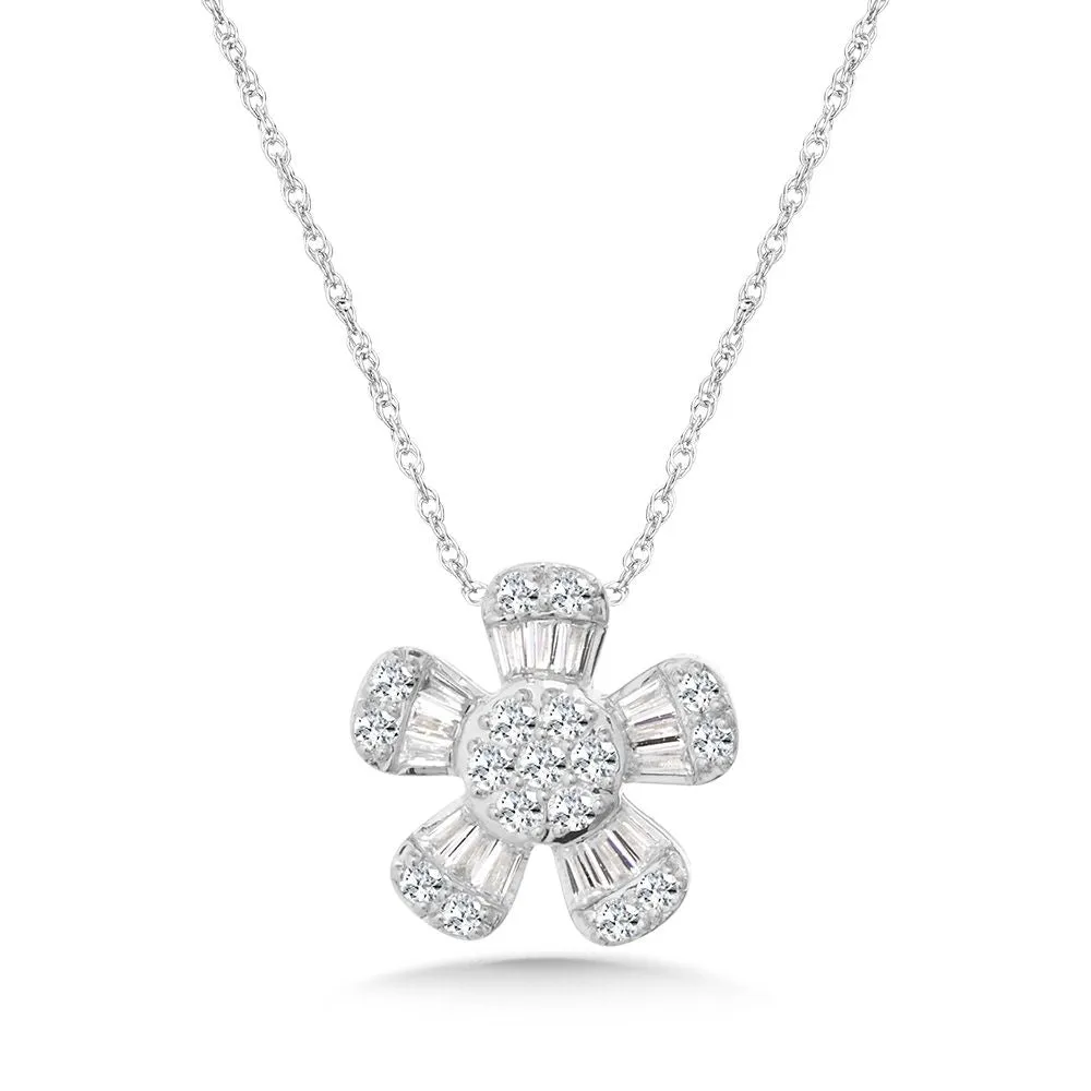 White Gold Diamond Flower Pendant