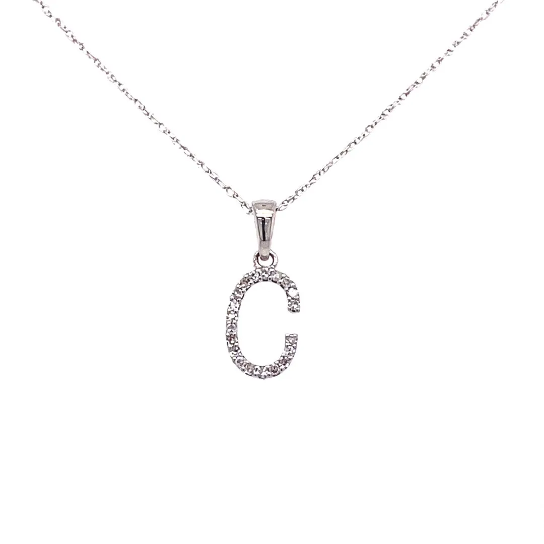 White Gold Initial "C" Diamond Pendant