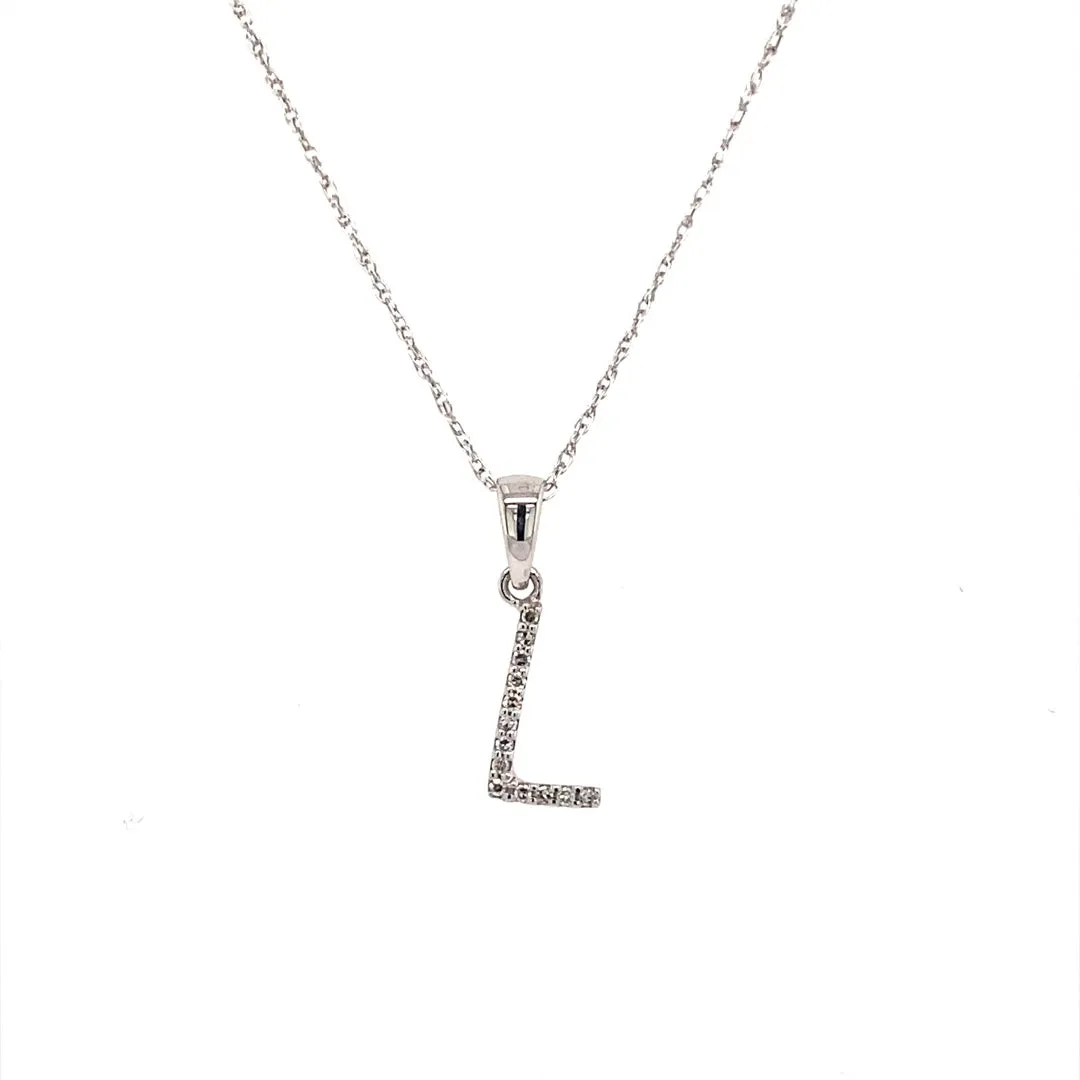 White Gold  "L" Initial Diamond Pendant