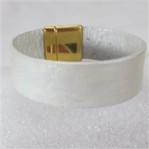 White Wide Embossed Leather Cuff Bracelet for a Woman