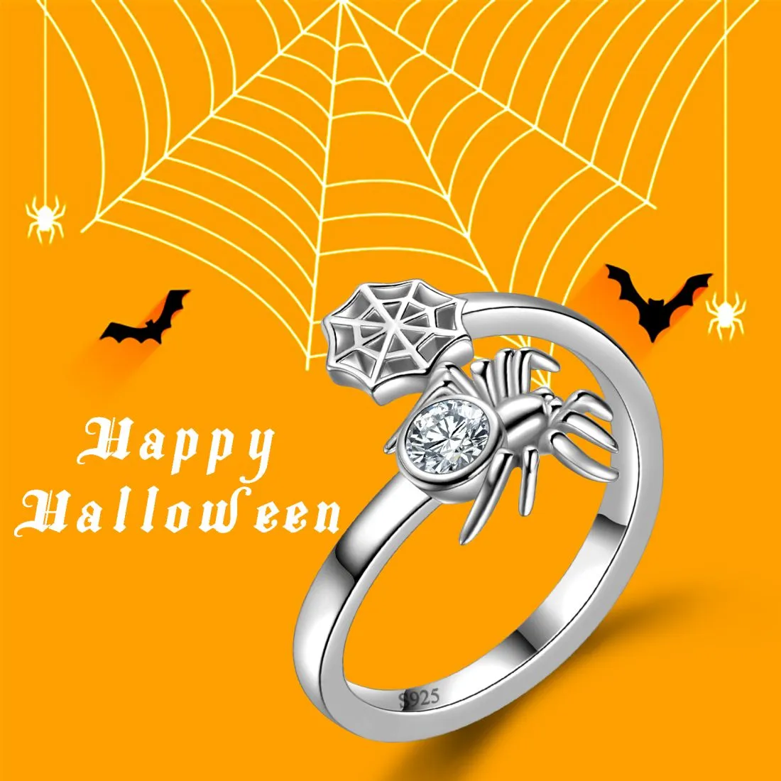 Women Jewelry Spider Ring Halloween Party Costume Accessories 925 Sterling Silver