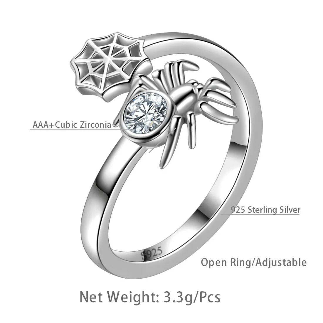 Women Jewelry Spider Ring Halloween Party Costume Accessories 925 Sterling Silver