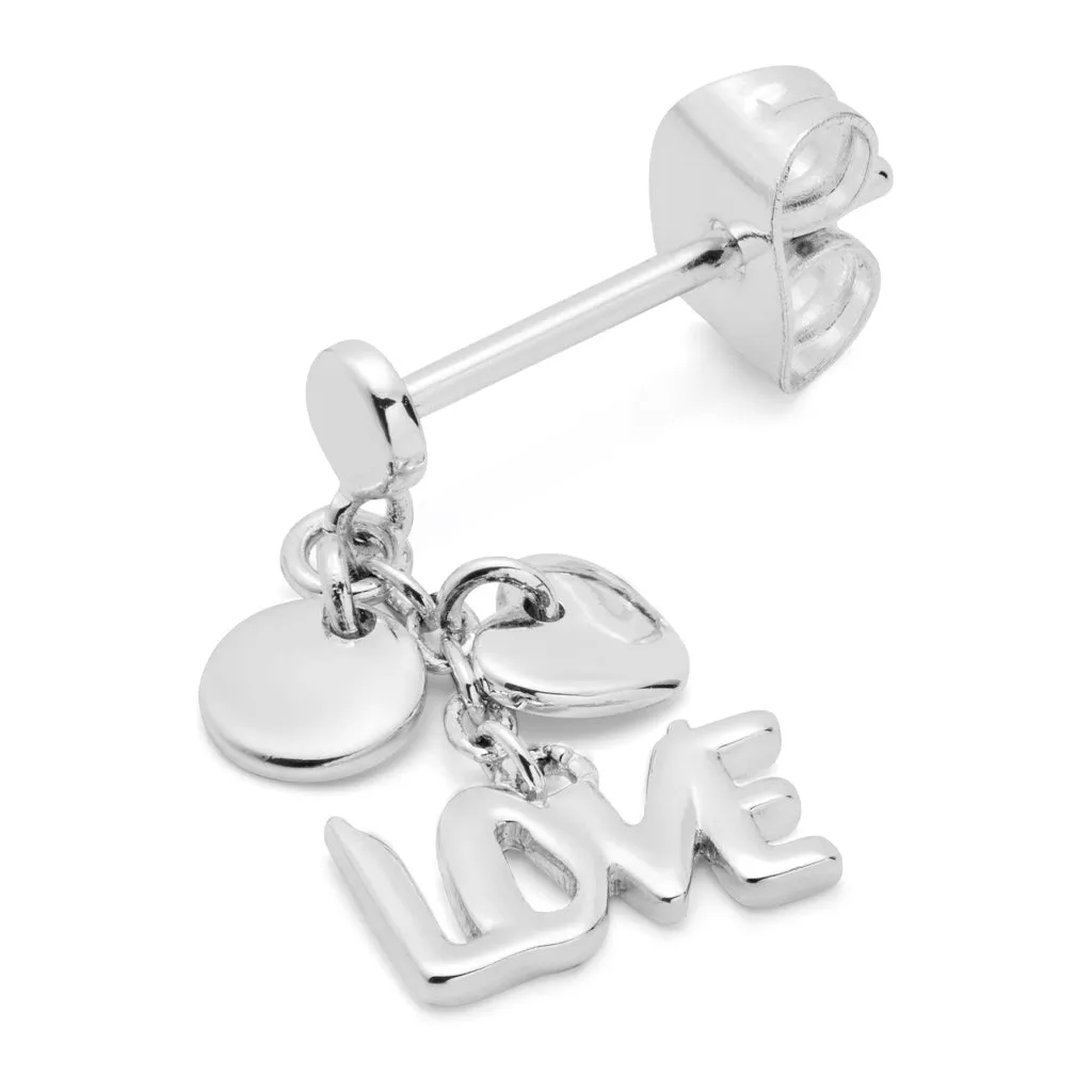 Word Love Dangling earring 1 pcs - Silver Plated