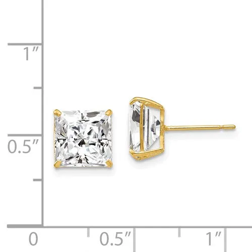 Yellow 14 Karat Gold 8mm Square Cubic Zirconia Studs