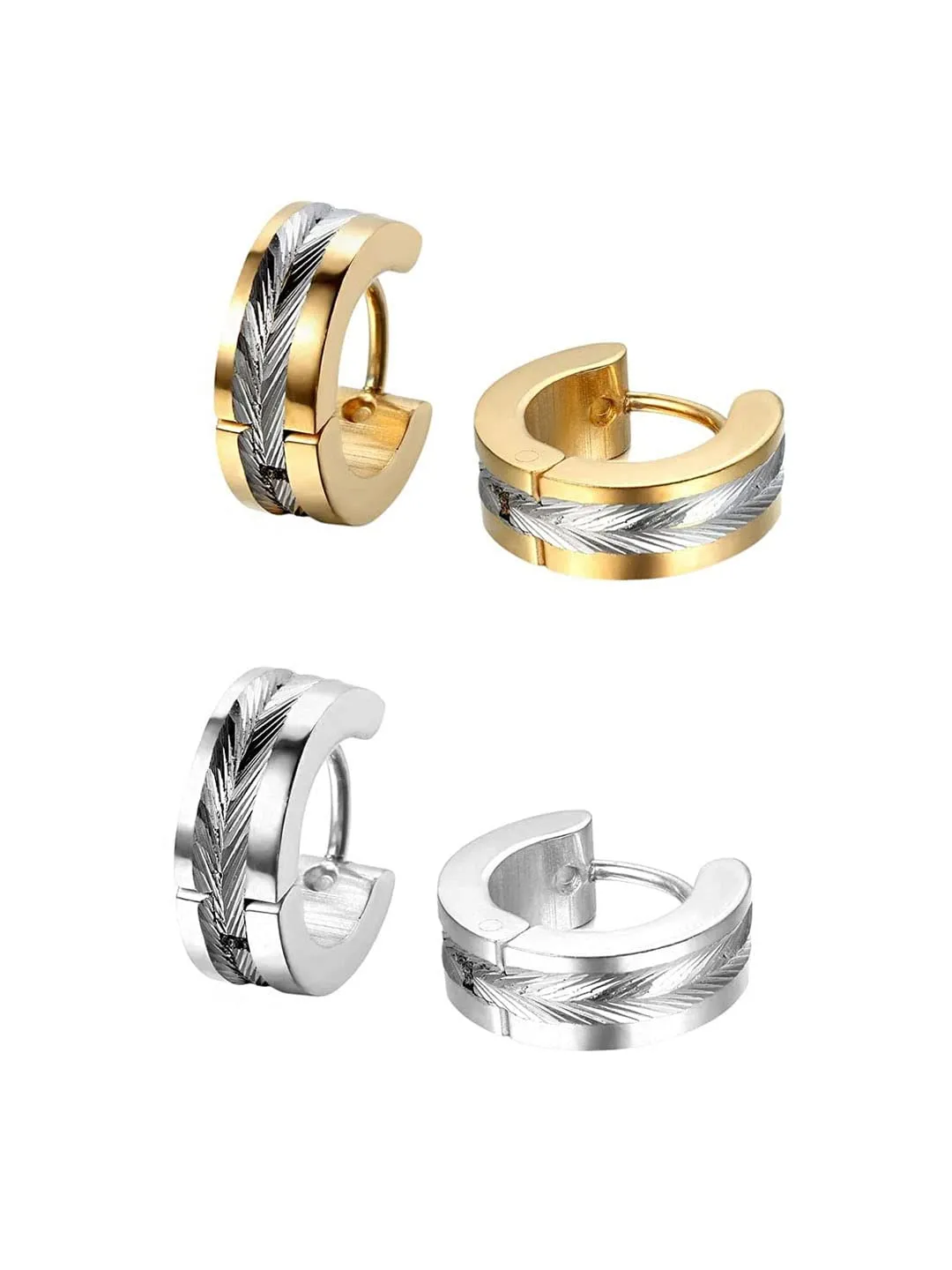 Yellow Chimes Hoop Earrings for Men Combo of 2 Pairs Stainless Steel Gold Silver Huggie Hoops Earrings for Men and Women