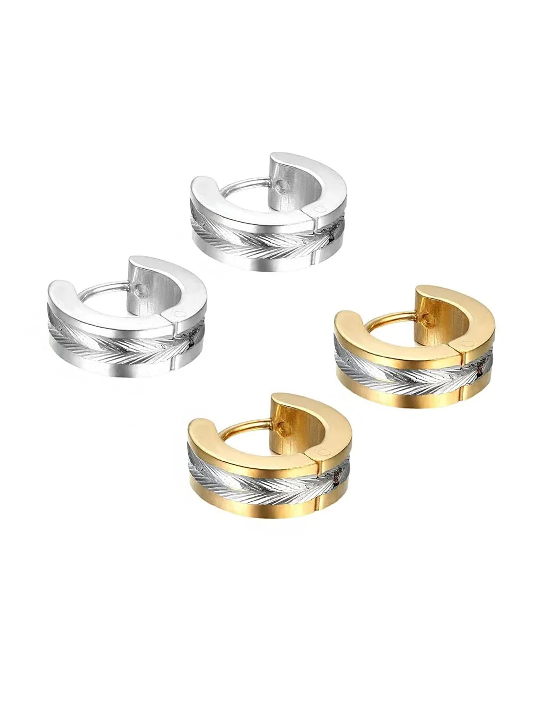 Yellow Chimes Hoop Earrings for Men Combo of 2 Pairs Stainless Steel Gold Silver Huggie Hoops Earrings for Men and Women